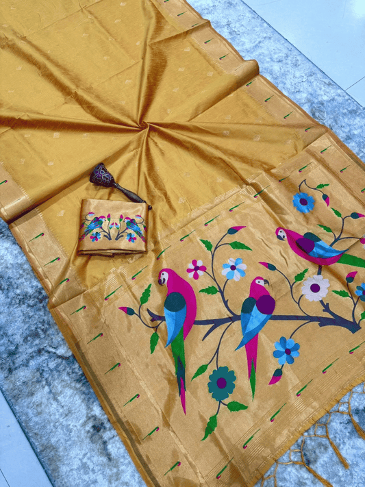 Traditional Paithani Semi Silk Saree | Gold