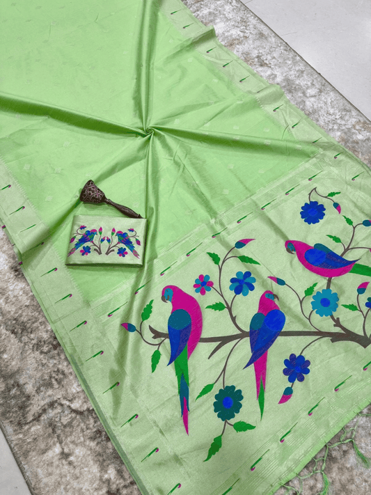 Traditional Paithani Semi Silk Saree | Green