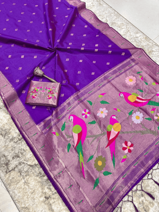 Traditional Paithani Semi Silk Saree | Purple