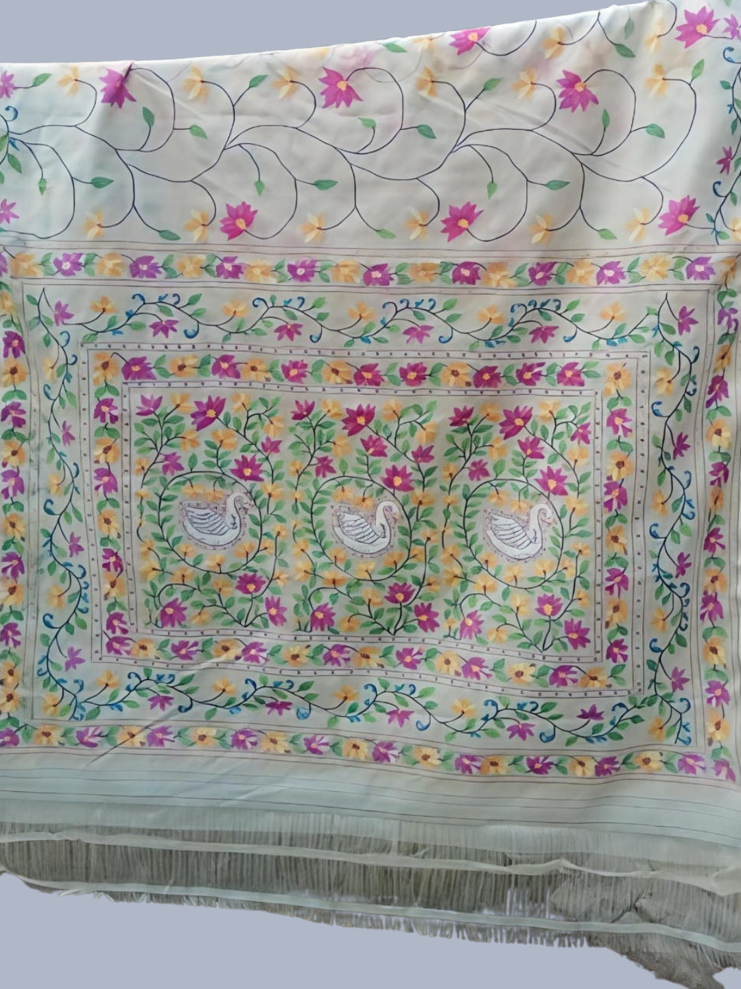 Hand Made Jamdani Saree With Snow White - 171