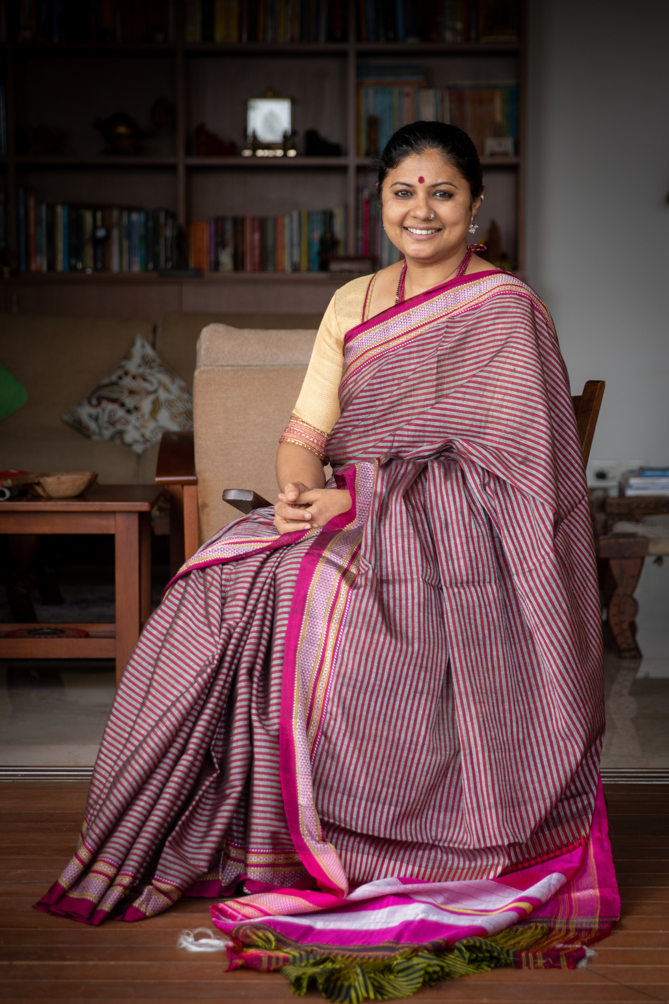 Pure Ilkal Saree in Pink and White stripes - 005