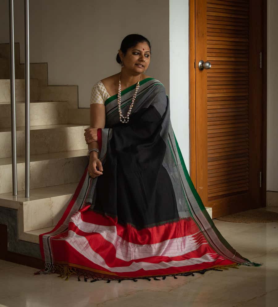 Pure Ilkal Saree in Black and Gray Color - 002