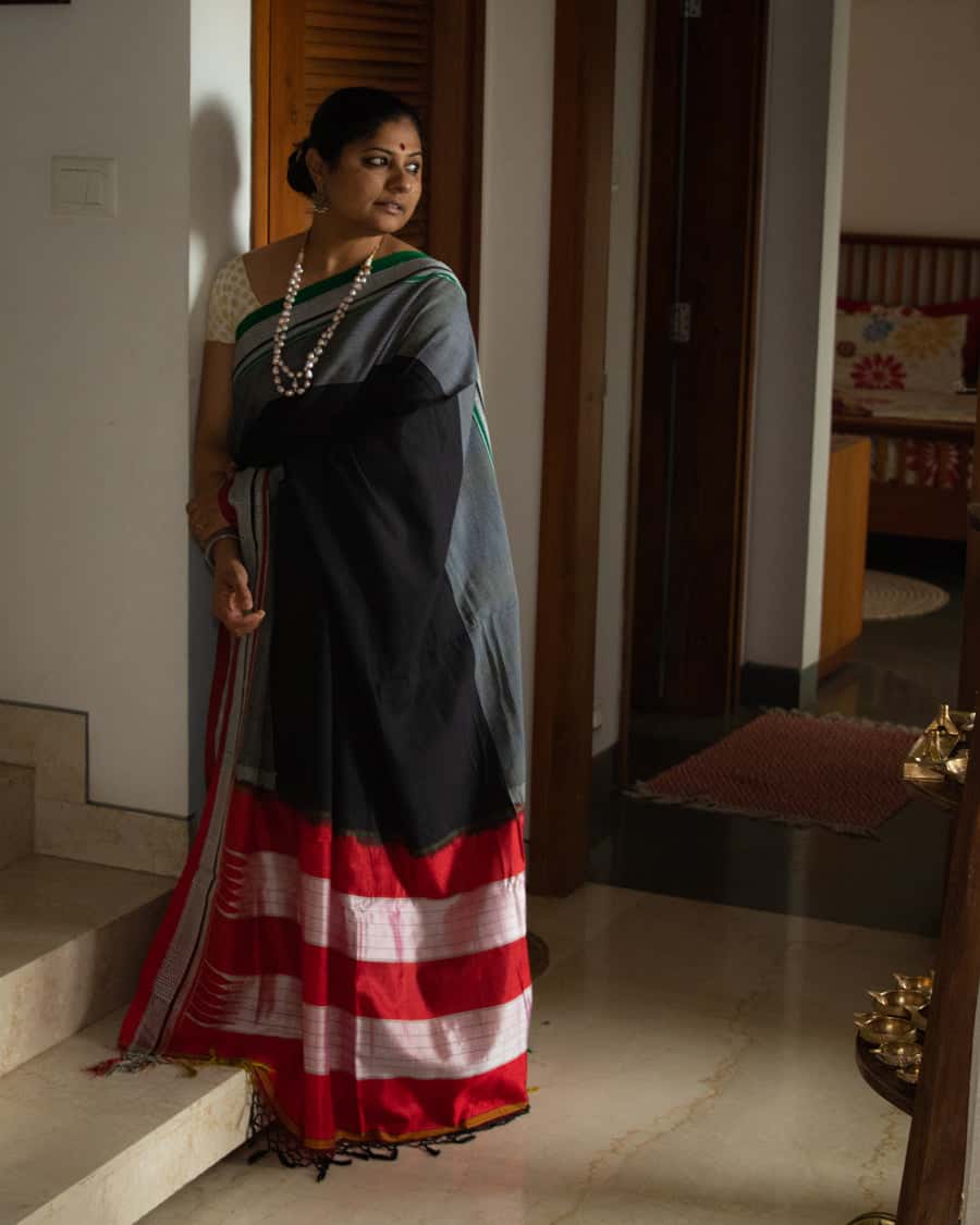 Pure Ilkal Saree in Black and Gray Color - 002