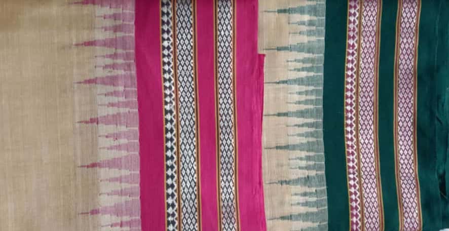 Beige & Pink, Handloom Vidarbha Tussar Silk Saree with Multicolor Contrast Border-020 - indeloom