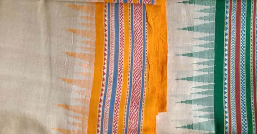 Beige & Orange, Handloom Vidarbha Tussar Silk Saree with Multicolor Contrast Border-022 - indeloom