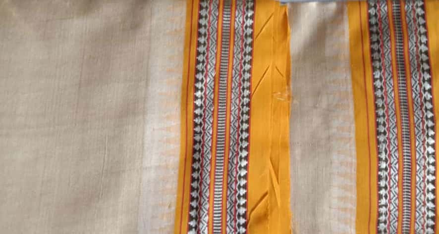 Beige & Orange, Handloom Vidarbha Tussar Silk Saree with Multicolor Contrast Border-024 - indeloom