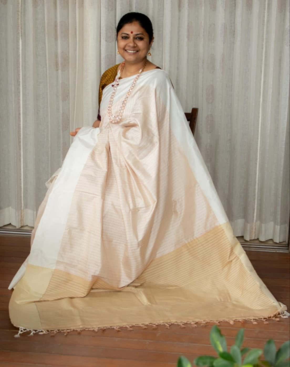 Pure Ilkal Silk Saree x Khun Silk in Ivory White and Cream Pallu - 009
