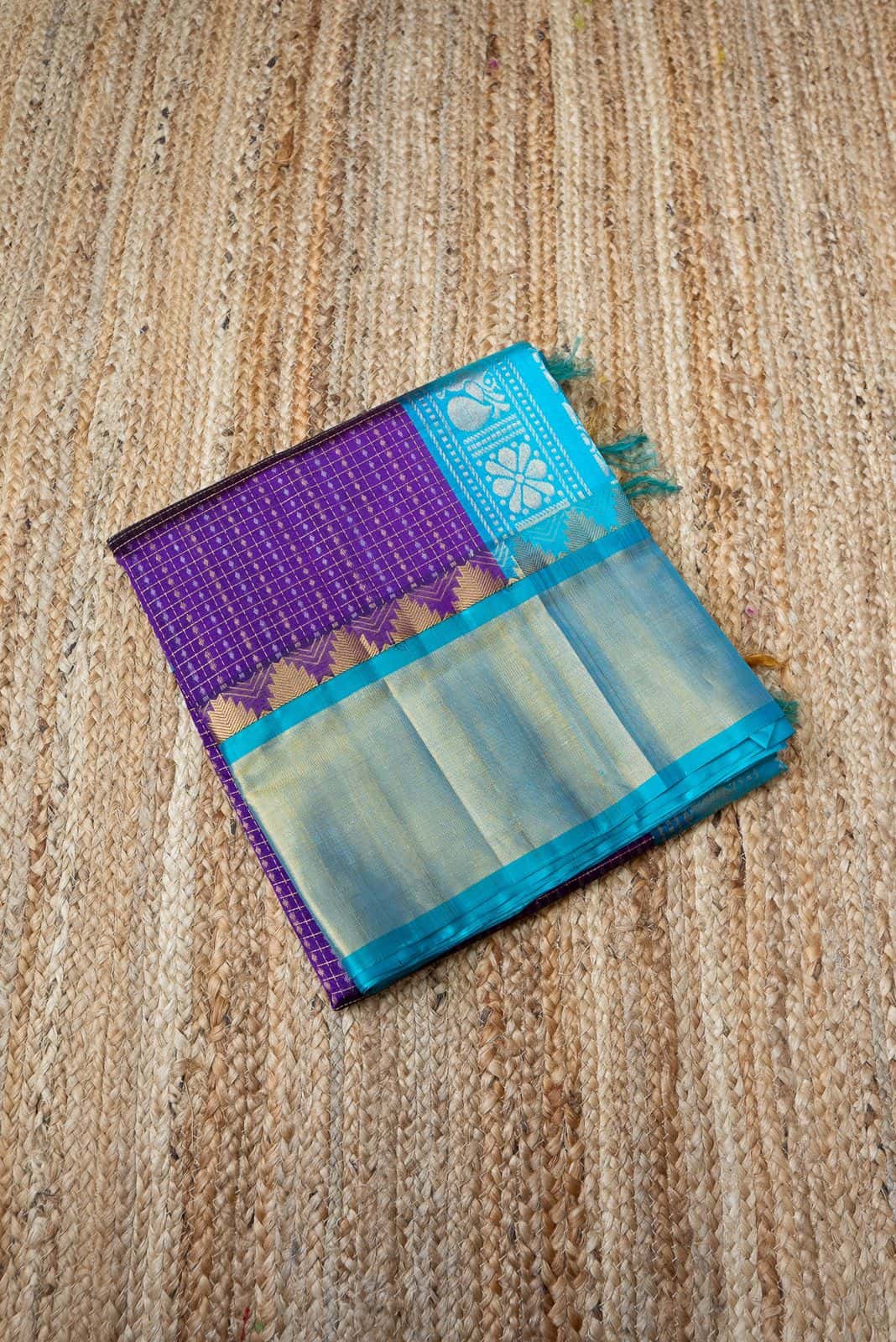 Korvai Saree Lakshadeepam in Golden Purple Shaded with Sky Blue Pallu - 042 - indeloom