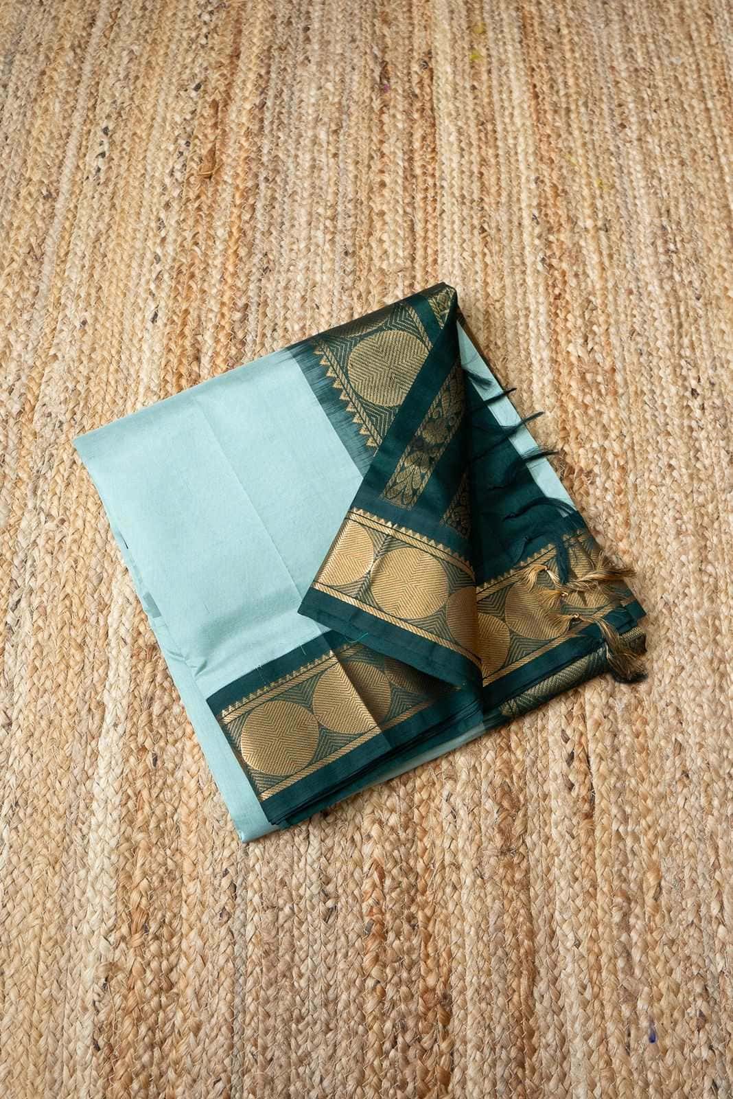 Korvai Saree in Baby Blue-Forest Green - 046 - indeloom