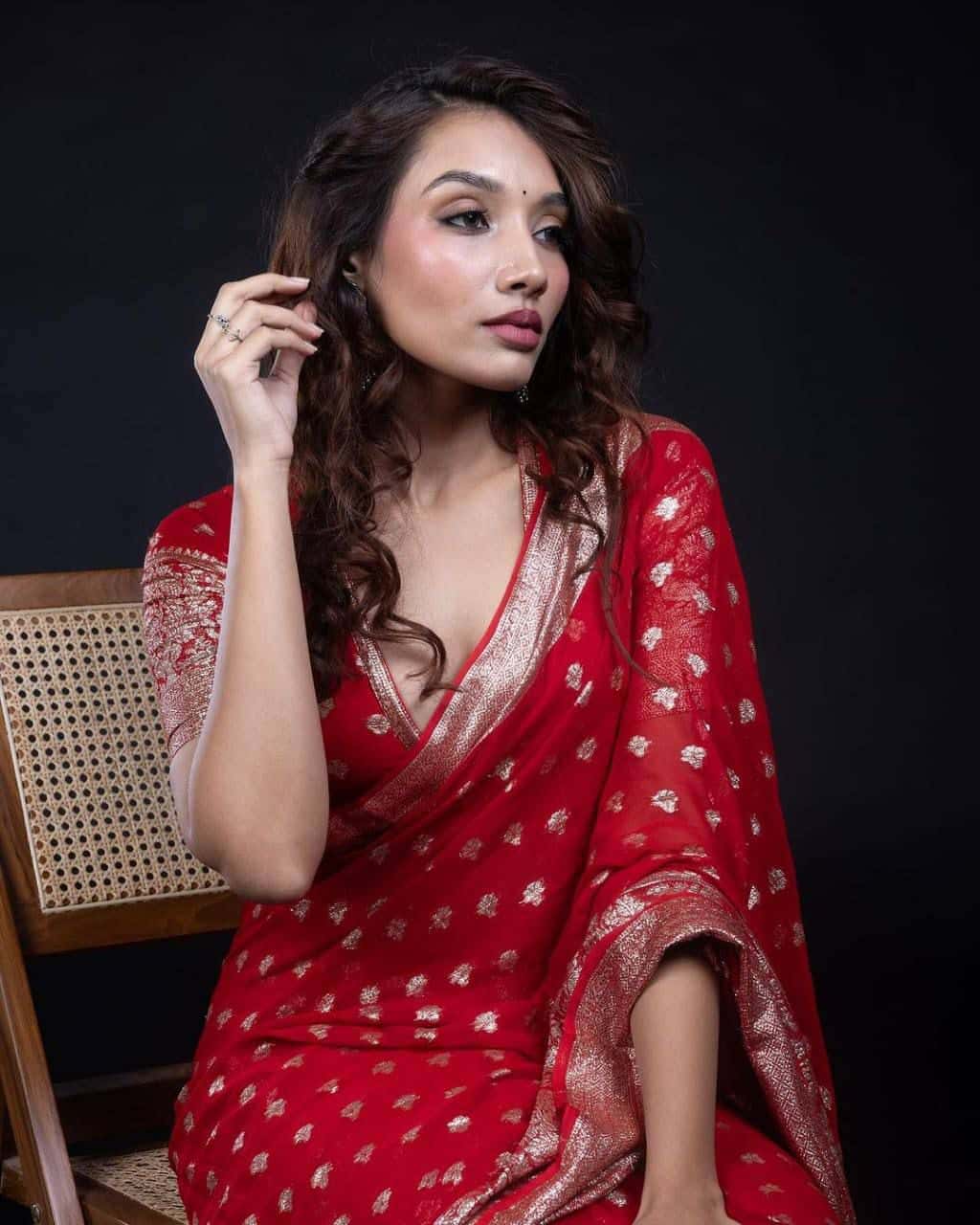 Durga Puja Saree with Red and Silver Color Butties and Border-060 - indeloom