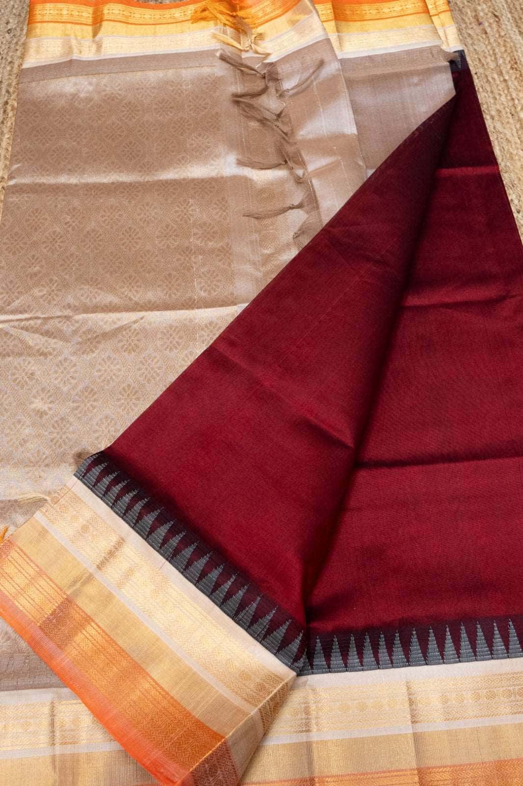 Blood Red and Golden Orange Border Korvai Saree - 119