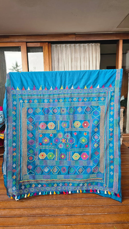 Cotton Mix Ilkal Lambani Saree With Azure Blue - 024