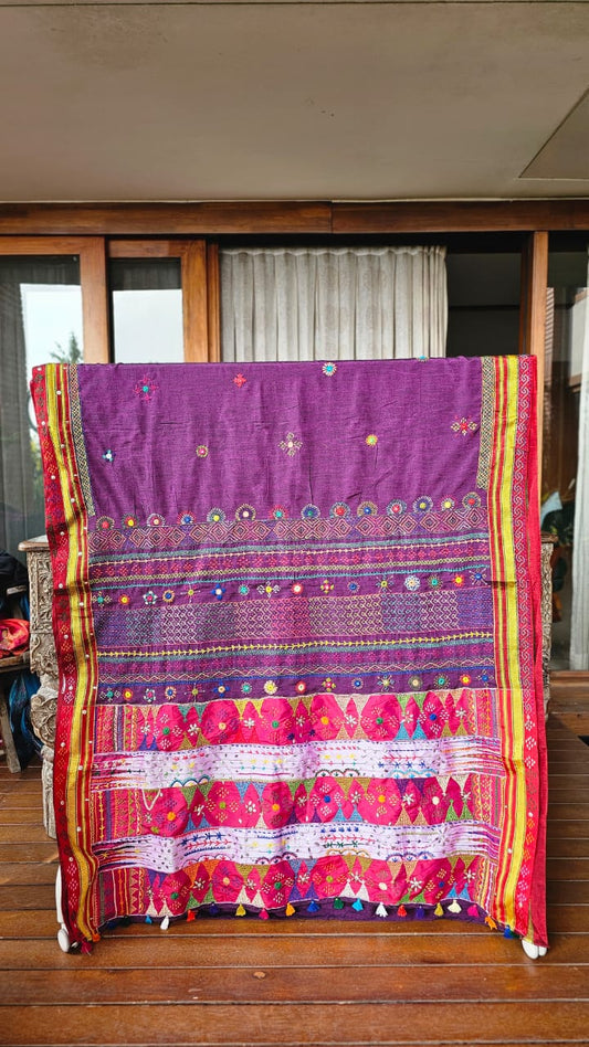 Cotton Ilkal Lambani Saree With Grape Purple - 025