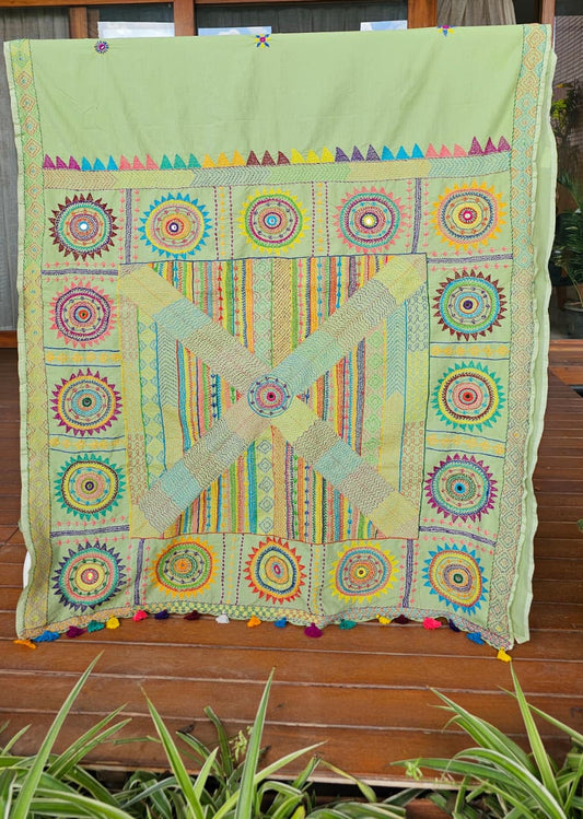 Mercerised cotton Ilkal Lambani Saree With Pastel Green - 011