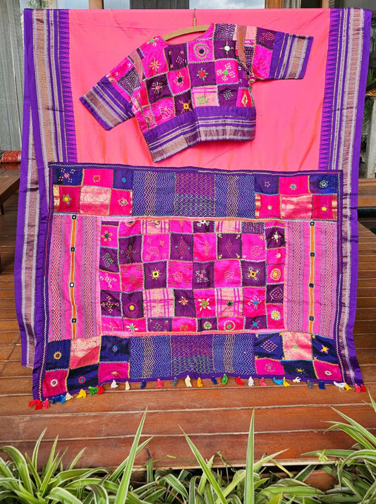 Silk Blend Ilkal Lambani Saree With Deep Pink - 013