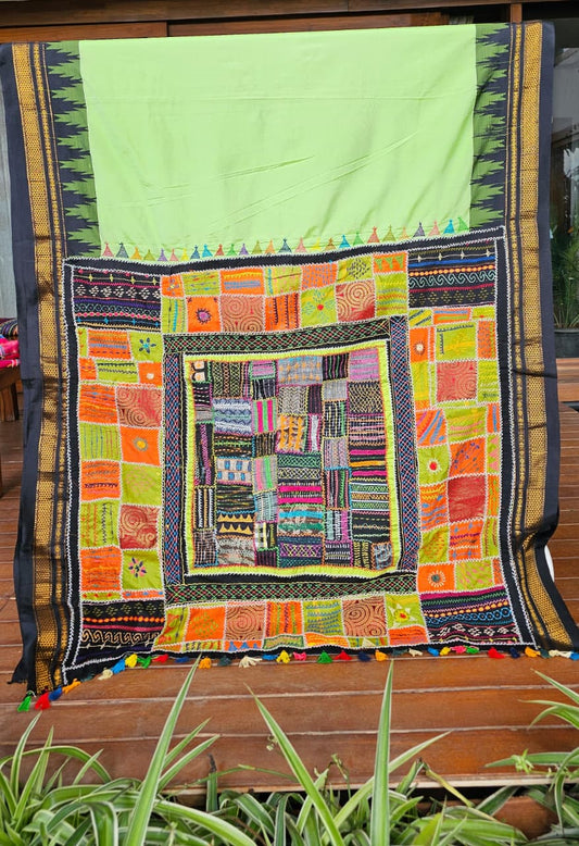 Silk Ilkal Lambani Saree With Aqua Green - 014