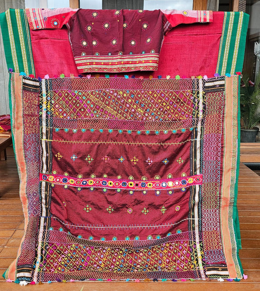 Cotton Ilkal Lambani Saree With Ruby Red - 018