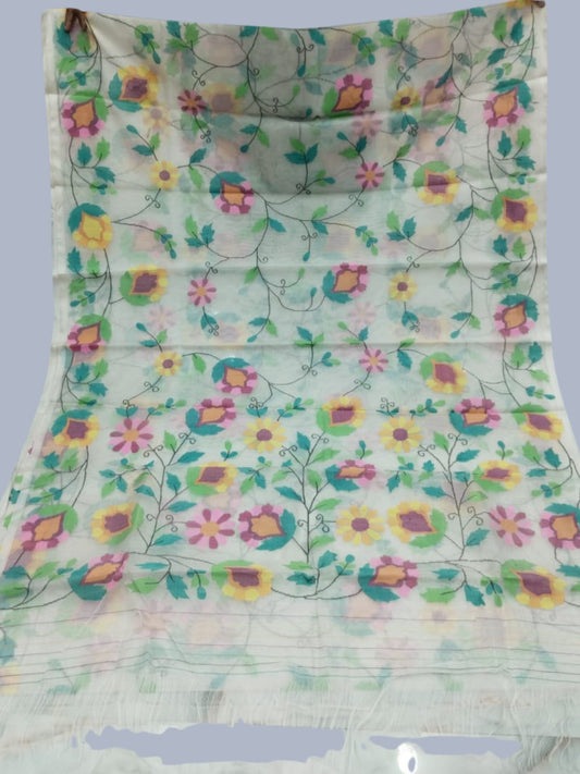 Handwoven Pure Jamdani Cotton Saree | Warm Ivory