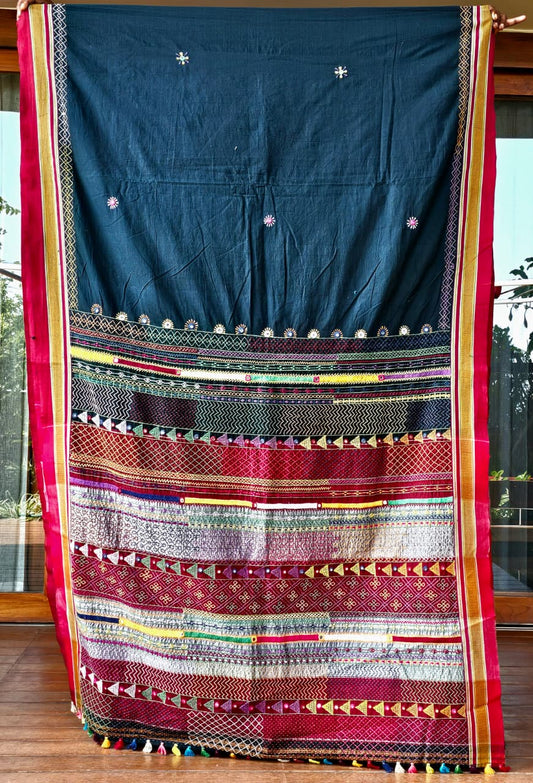 Traditional Ilkal Cotton Saree | Dark Blue