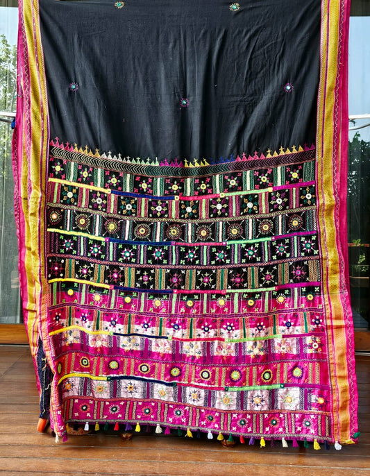 Traditional Ilkal Cotton Saree | Midnight Black