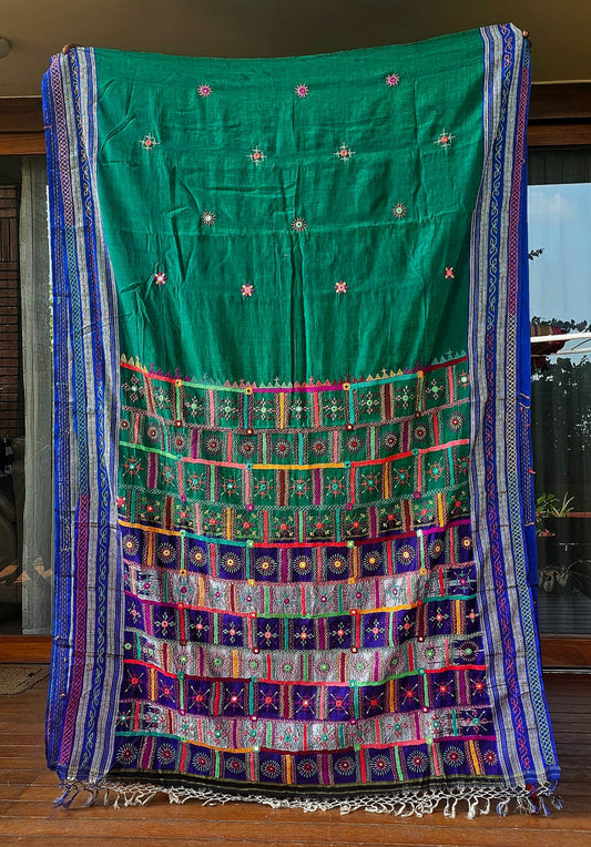 Traditional Ilkal Cotton Saree | Forest Green