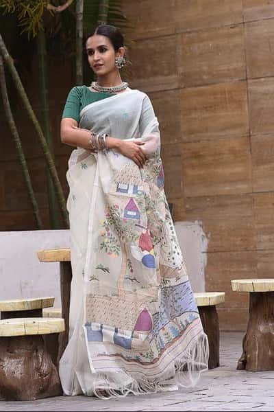 Jamdani Saree Inspired By Rural Indian Life with Intricate Motifs (Pre Order) -006 - indeloom