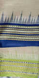 Beige & Blue, Handloom Vidarbha Tussar Silk Saree with Multicolor Contrast Border-019 - indeloom