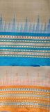 Beige & Blue, Handloom Vidarbha Tussar Silk Saree with Multicolor Contrast Border-023 - indeloom