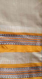 Beige & Orange, Handloom Vidarbha Tussar Silk Saree with Multicolor Contrast Border-024 - indeloom