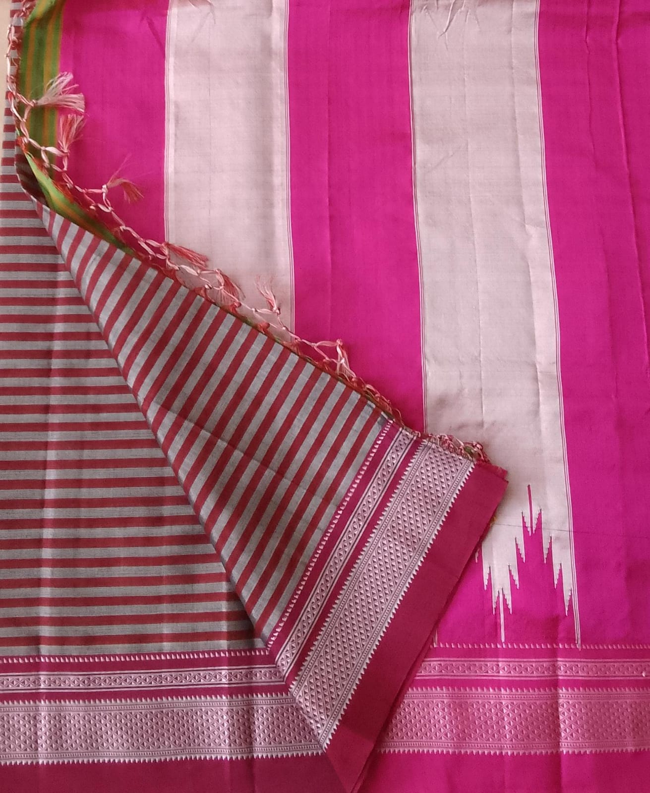 Pure Ilkal Saree in Pink and White stripes - 005