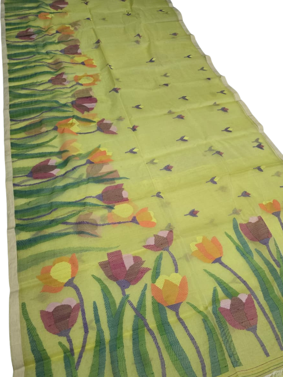 Indeloom's green handwoven jamdani Silk Sarees