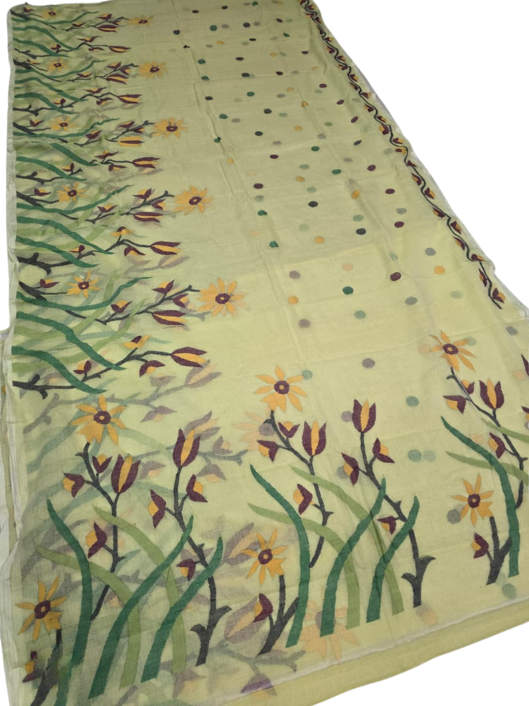 Indeloom's pistachio handwoven jamdani Silk Sarees