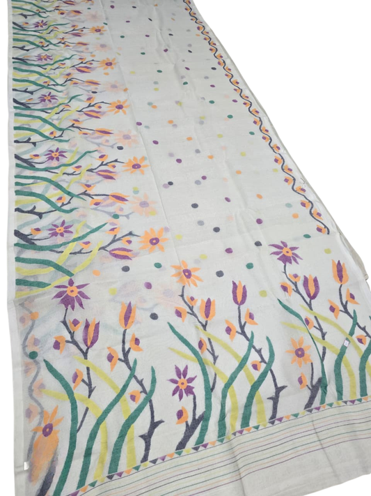 Indeloom's white handwoven jamdani Silk Sarees