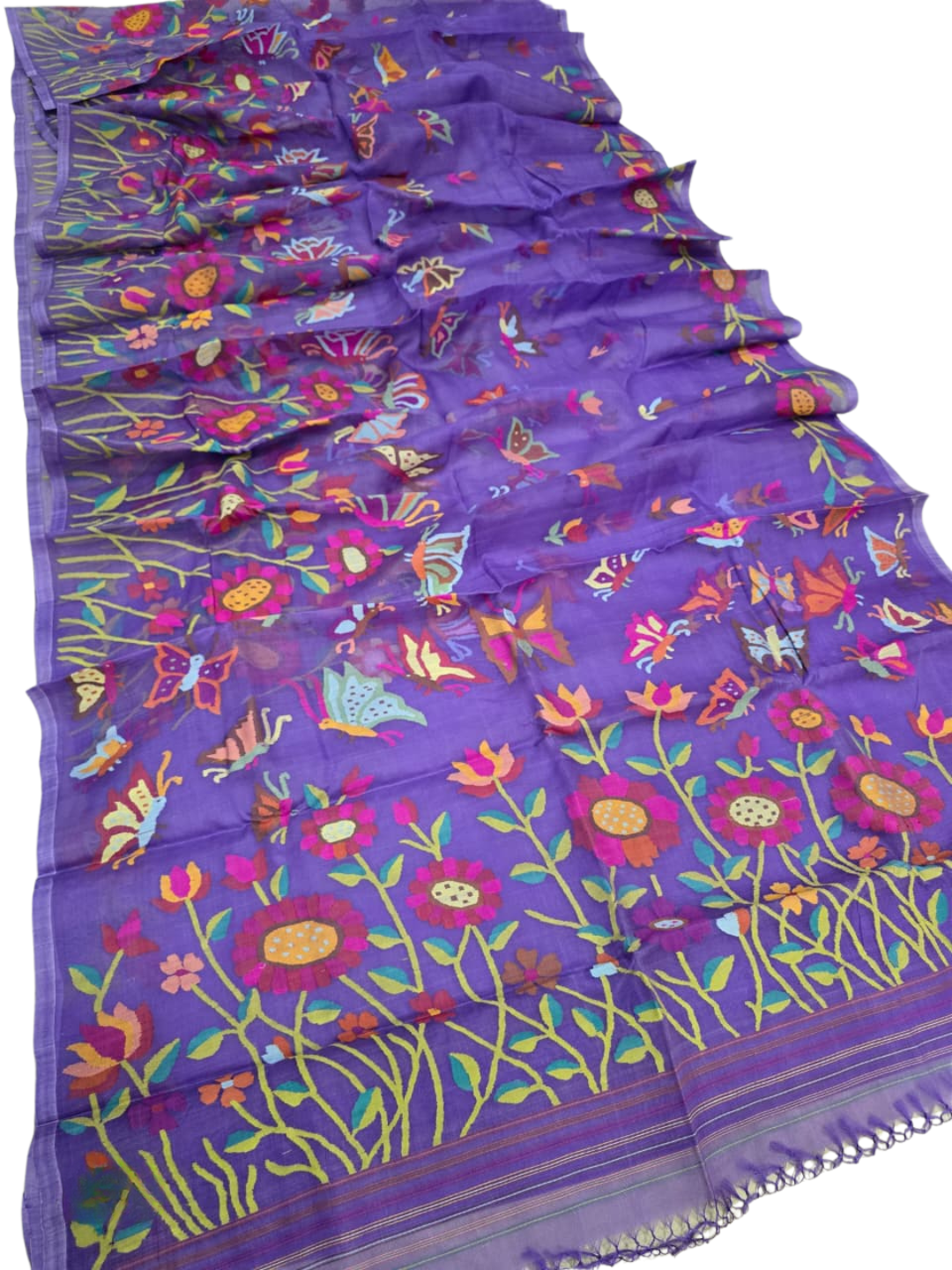 Indeloom's purple handwoven jamdani Silk Sarees