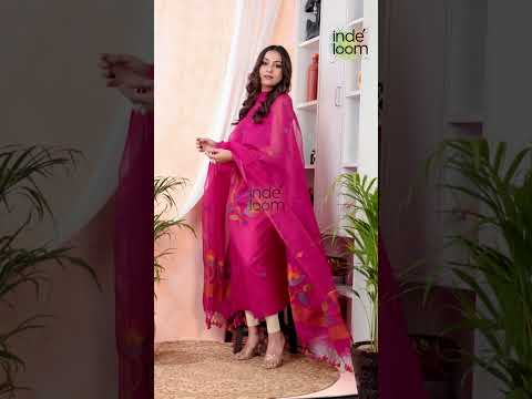 Deep Pink | Handloom Jamdani Muslin Unstitched 2-Piece Kurti | Tantuj Design