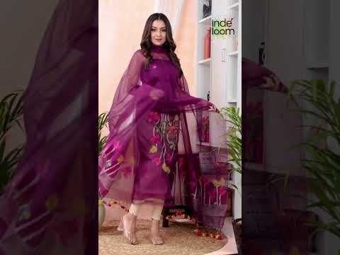 Berry Purple | Handloom Jamdani Muslin Unstitched 2-Piece Kurti | Classic Design