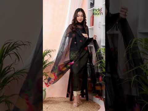 Deep Black | Handloom Jamdani Muslin Unstitched 2-Piece Kurti