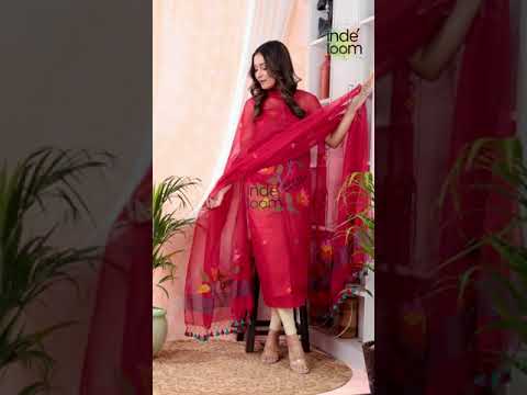 Cherry Flame | Handloom Jamdani Muslin Unstitched 2-Piece Kurti | Tantuj Design