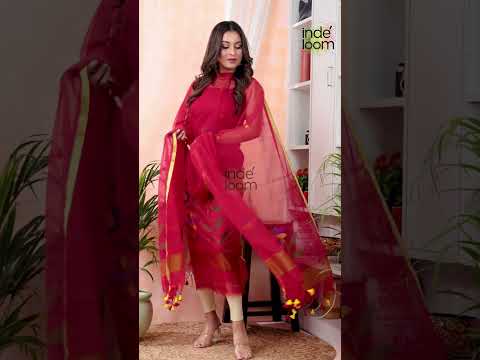 Bright Crimson | Handloom Jamdani Muslin Unstitched 2-Piece Kurti