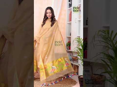 Desert Sand | Handloom Jamdani Muslin Unstitched 2-Piece Kurti | Paithani Design