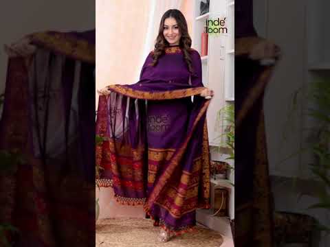 Royal Plum | Handloom Jamdani Muslin Unstitched 2-Piece Kurti | Baluchari Design