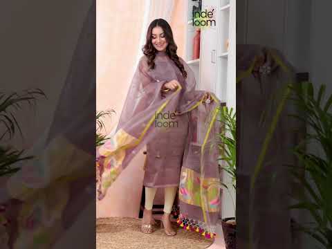 Vintage Mauve | Handloom Jamdani Muslin Unstitched 2-Piece Kurti | Paithani Design