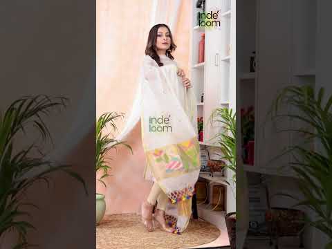 Warm Ivory | Handloom Jamdani Muslin Unstitched 2-Piece Kurti | Paithani Design