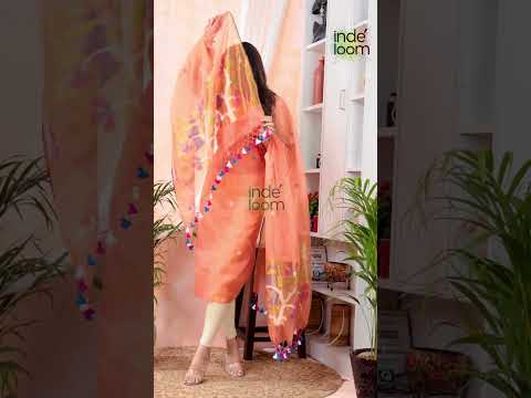 Festive Orange | Handloom Jamdani Muslin Unstitched 2-Piece Kurti | Paithani Design