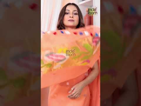 Coral Orange | Handloom Jamdani Muslin Unstitched 2-Piece Kurti | Paithani Design