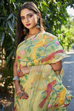 Lemon Yellow All Over Floral And Birds Jamdani Silk Saree(Pre-Order)-028 - indeloom