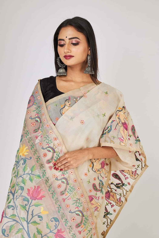 Handwoven Pure Jamdani Muslin Saree | Warm Ivory