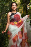 The Poppy Burst Organza Hand-painted Sari-065