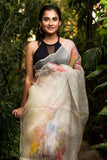 Multi Color Poppy Buds Garden Organza Hand-painted Saree-066