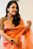 Feathers With Hearts N Love Scribble-Organza Hand-painted Sari-026 - indeloom